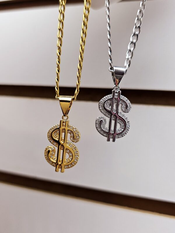 collar dolar $ caballero acero dorado y plateado