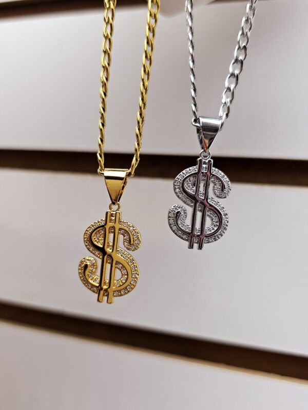 collar dolar $ caballero acero dorado y plateado