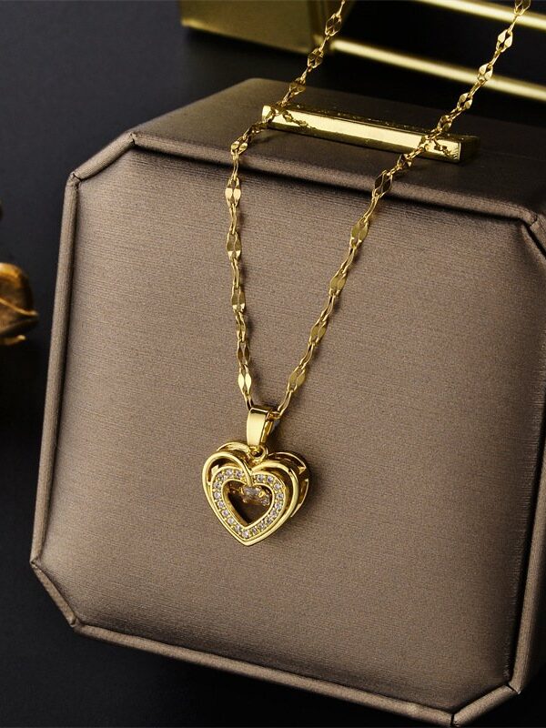 collar corazon circon acero dorado