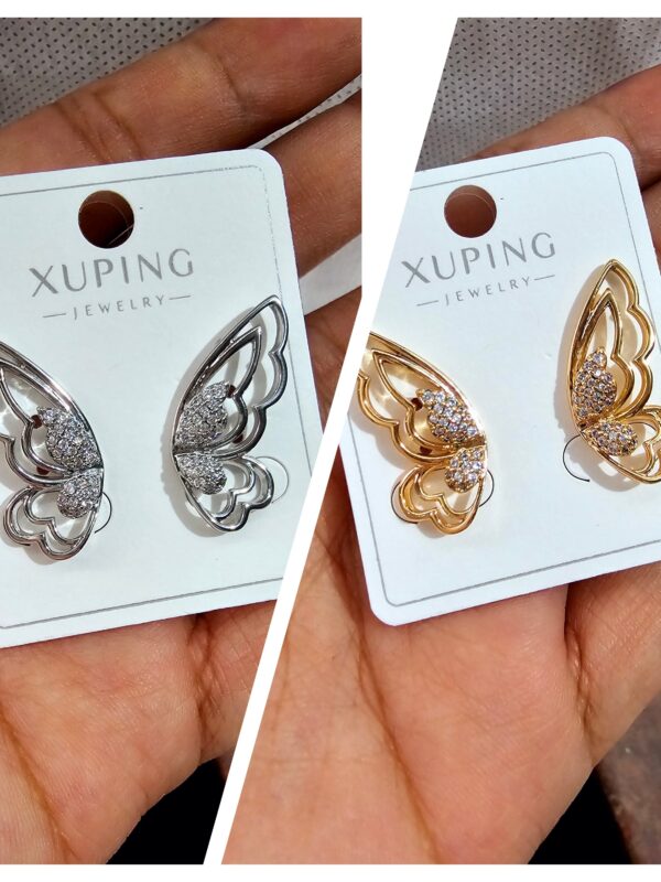 arete mariposa plateado y rose xuping jewerly