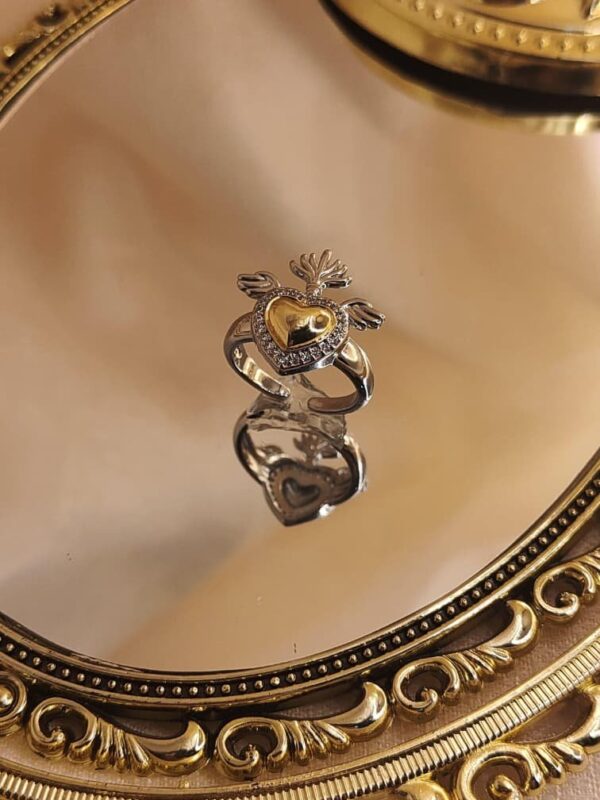 anillos bicolor chunky corazon corona ala regulable acero