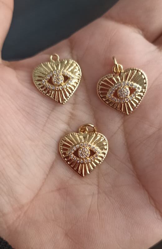 dijes ojo corazon acero dorado