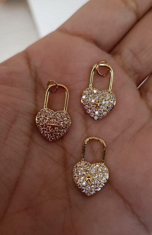 dijes corazon candado acero dorado