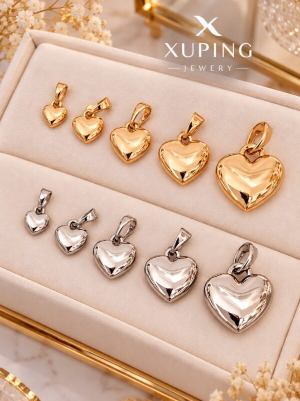 dijes corazon bombita basico liso rose y plateado xuping jewerly