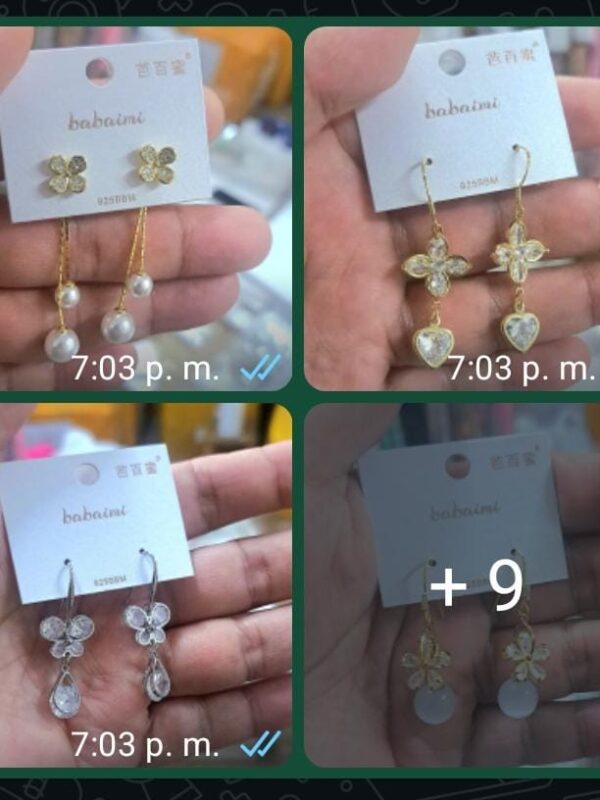 aretes largos coreanos s925 dorado y plateado, flores perlas, trebol, mariposa, corazon