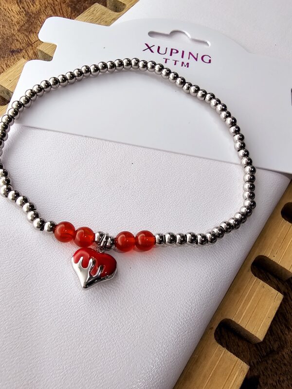 Pulsera corazon rojo xuping TTM acero inoxidable plateado