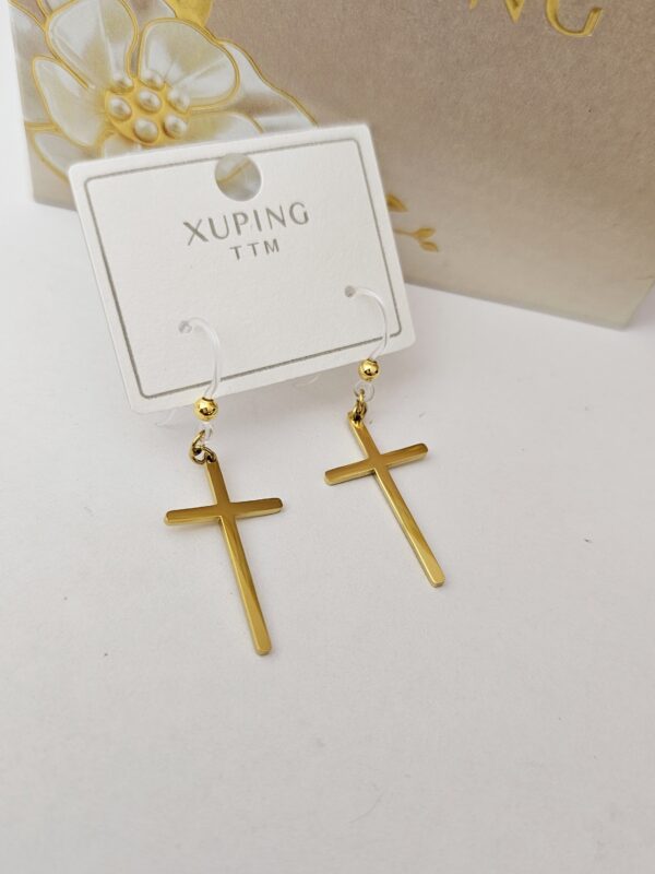 arete cruz colgante xuping TTM dorado