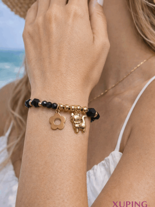 Pulseras pedrería gato xuping TTM acero inoxidable dorado