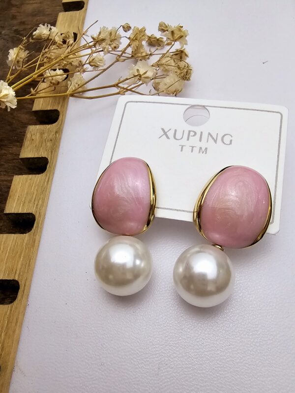 Arete rosado perla xuping TTM acero inoxidable dorado