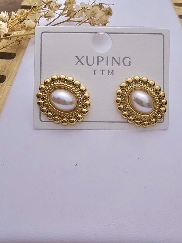 Arete perla xuping TTM acero inoxidable dorado