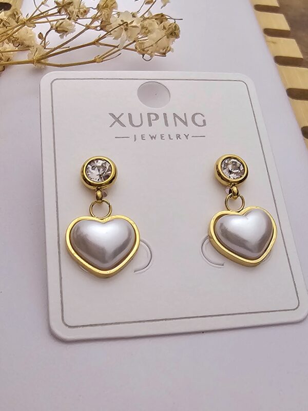 Arete corazon perlas xuping TTM acero inoxidable dorado