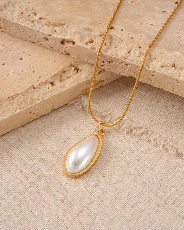 collar perla acero dorado