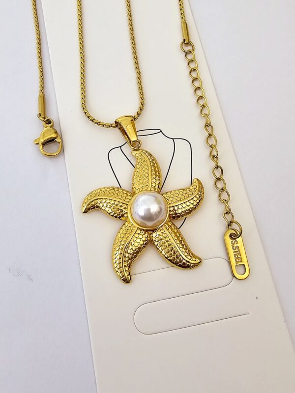 collar marino estrella perla acero dorado