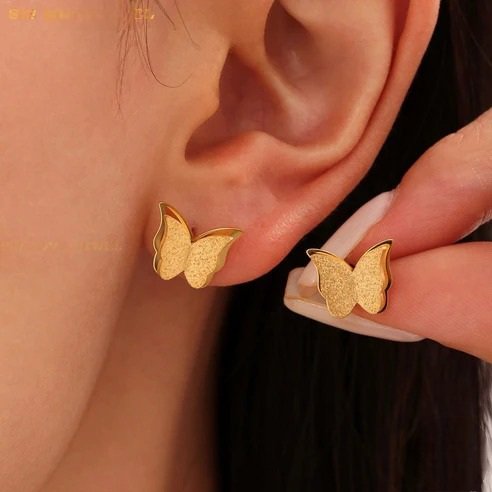 arete mariposa  acero dorado