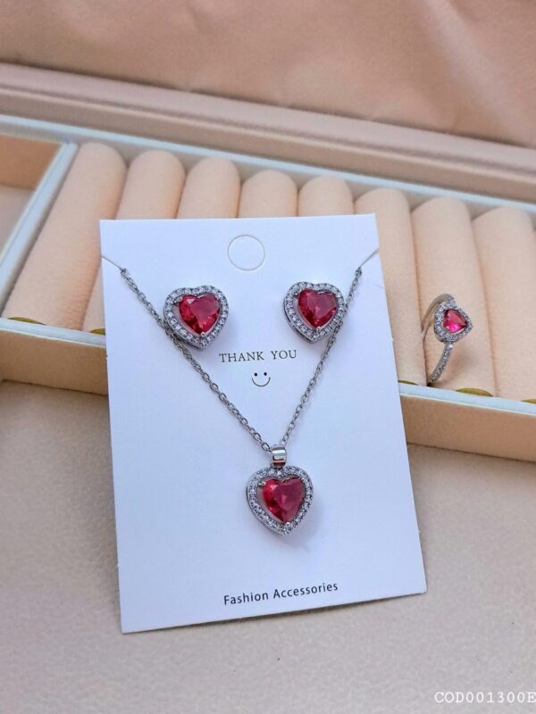 juego collar+aretes+ anillos acero plateado