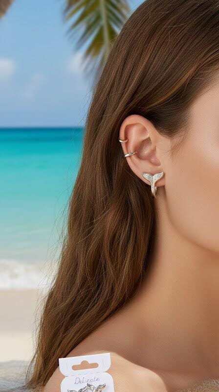 aretes cola de sirena 🧜‍♀️ acero plateado NYH delicate