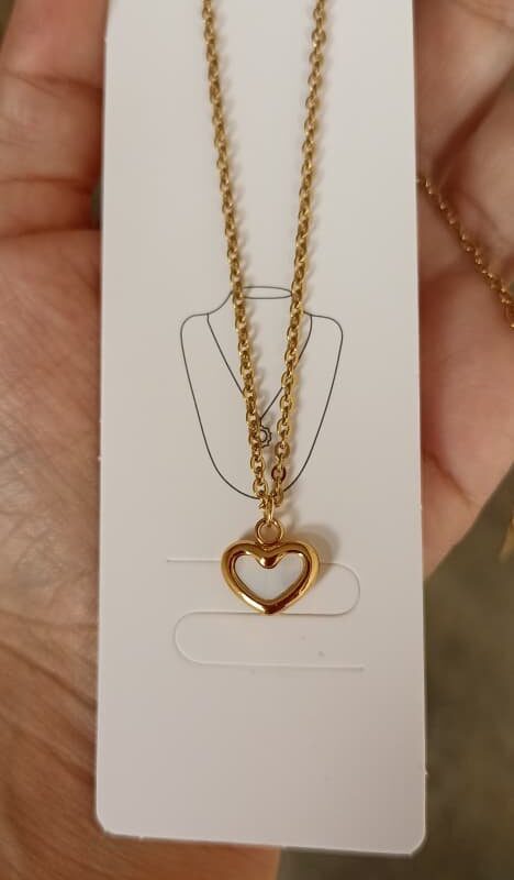 collar corazon bombita con nacar (dije acero 316) dorado