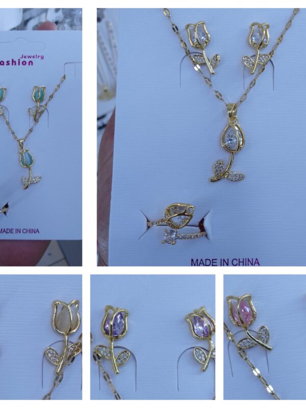 set tulipanes acero dorado ( 5 colores). anillo+ collar+aretes acero dorado, juegos
