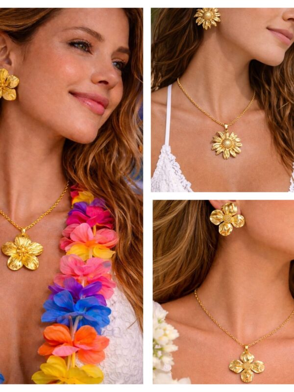 set flores chuncky , acero dorado, juegos verano