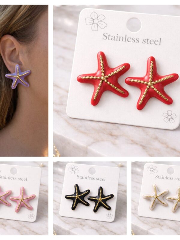 Arete esmaltado estrella de mar acero dorado marino
