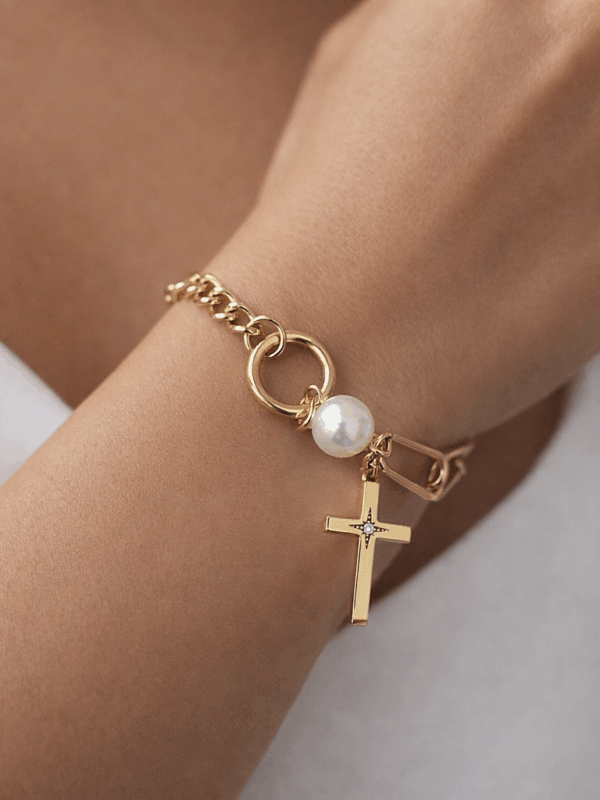 pulsera perla cruz 17+3cm xuping jewerly rose