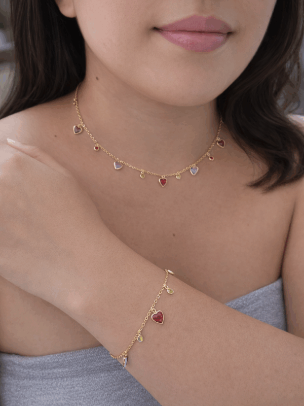 Juego corazones colores (collar +pulsera) xuping jewerly rose, set