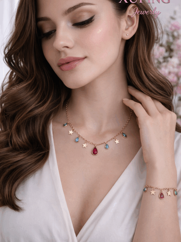 Juego estrella, gotas colores (collar+ pulsera) xuping jewerly rose, set