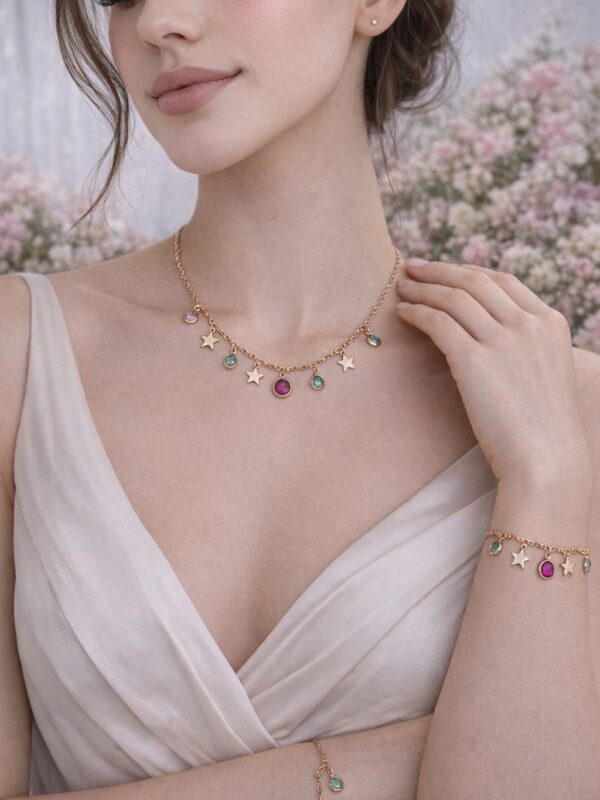 Juego estrellas, colores (collar+ pulsera) xuping jewerly rose, set