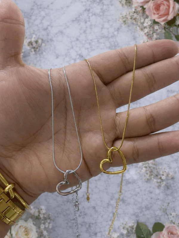 collar corazon acero dorado y plateado