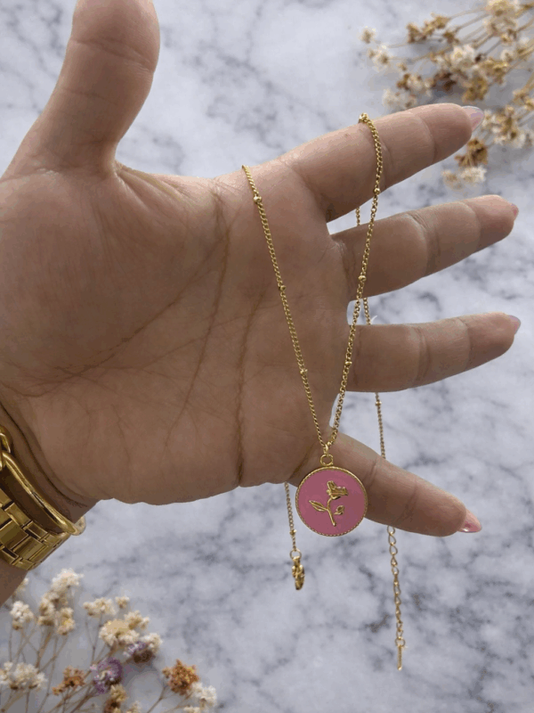 collae flor rosado acero dorado