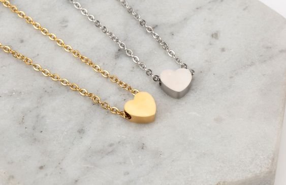 collar pasante corazón acero dorado y plateado