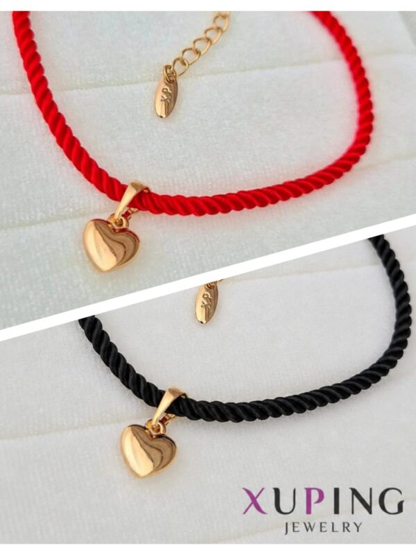 pulsera roja+ dijes xuping jewerly rose, cuerda color negra