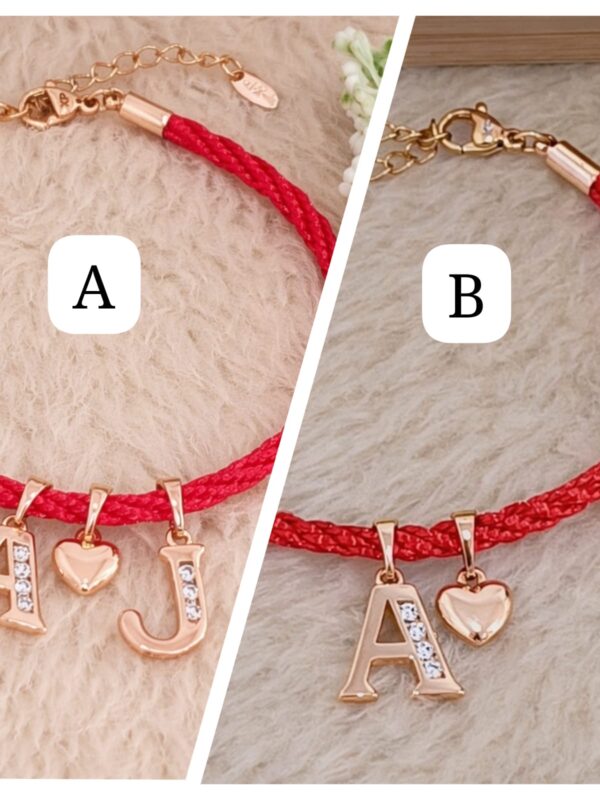 pulsera roja +inicial+corazon xuping jewerly rose, todas las letras