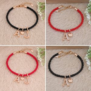 pulsera roja +inicial+corazon xuping jewerly rose, todas las letras, cuerda color negra