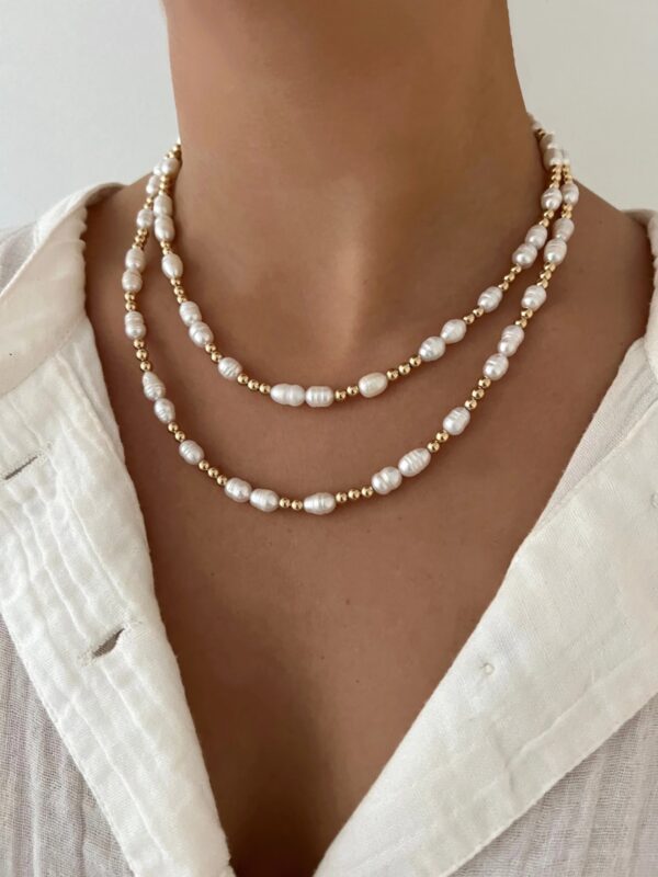 collar perlas de rio naturales acero dorado