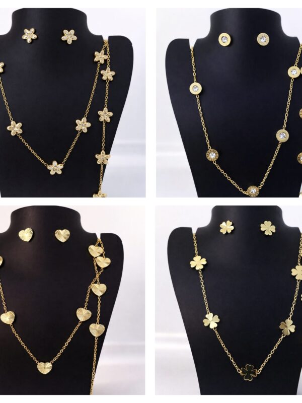 set acero dorado. corazón,  trébol, flores