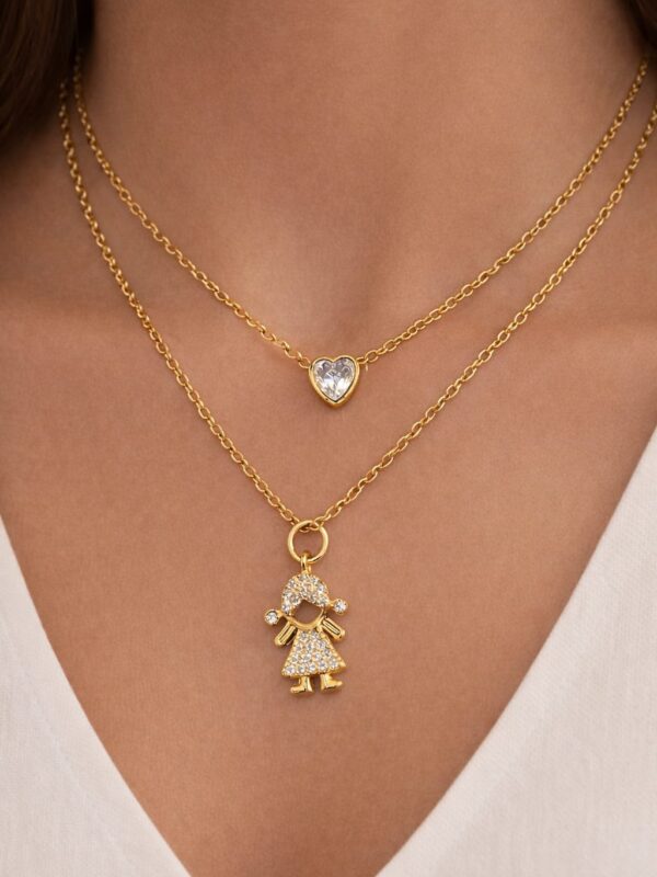 Collar doble caída niña acero dorado