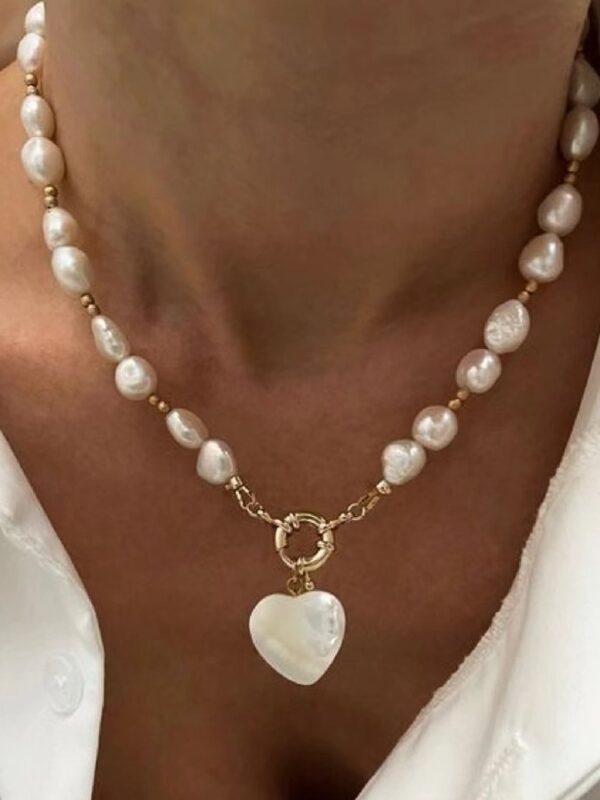 collar perlas rio naturales marinero acero dorado