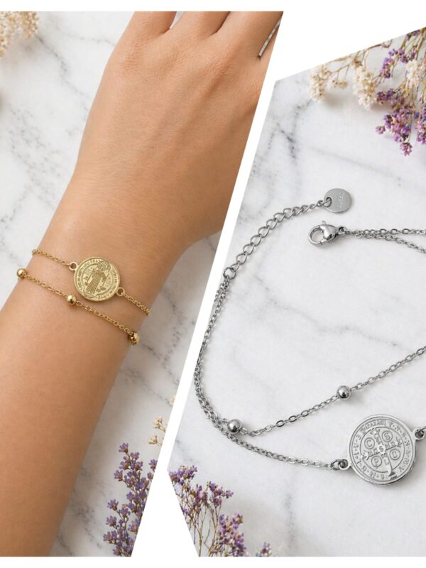 pulsera San Benito doble caida acero dorado y plateado