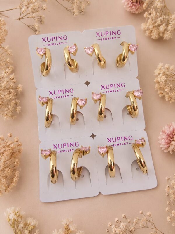 arete corazon rosado xuping jewerly rose