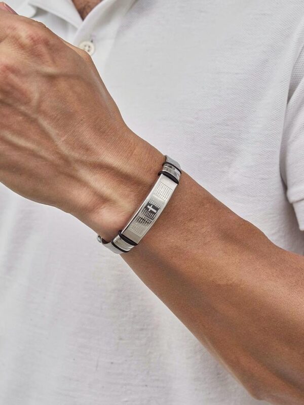 Pulsera correa malla regulador plateado.  padre nuestro acero