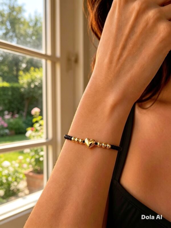pulsera hilo chino negro rodio dorado