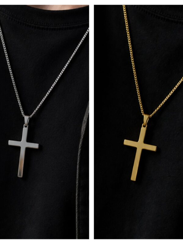 9f523e8d-403c-4ca0-8cc3-eed96803e7b2 collar cruz acero plateado dorado