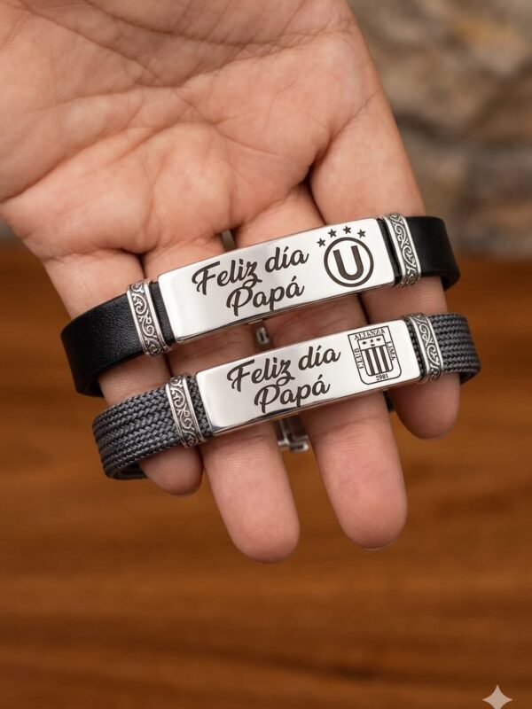 pulsera grabada equipos acero plateado