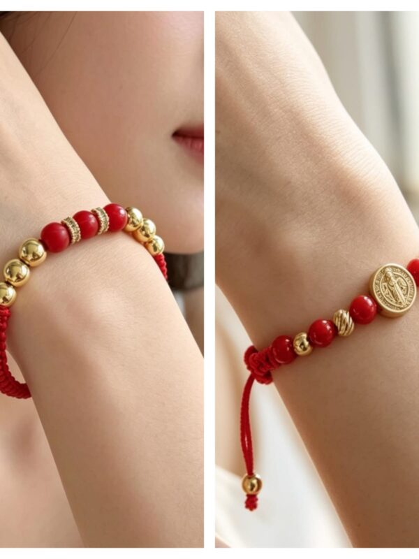pulsera hilo chino rojo rodio dorado