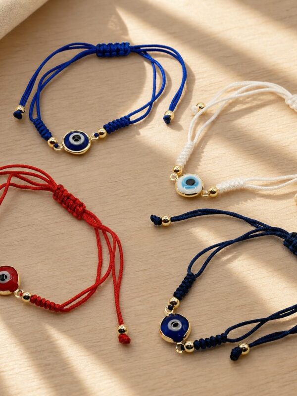 pulsera hilo chino rojo rodio dorado ojo turco regulable