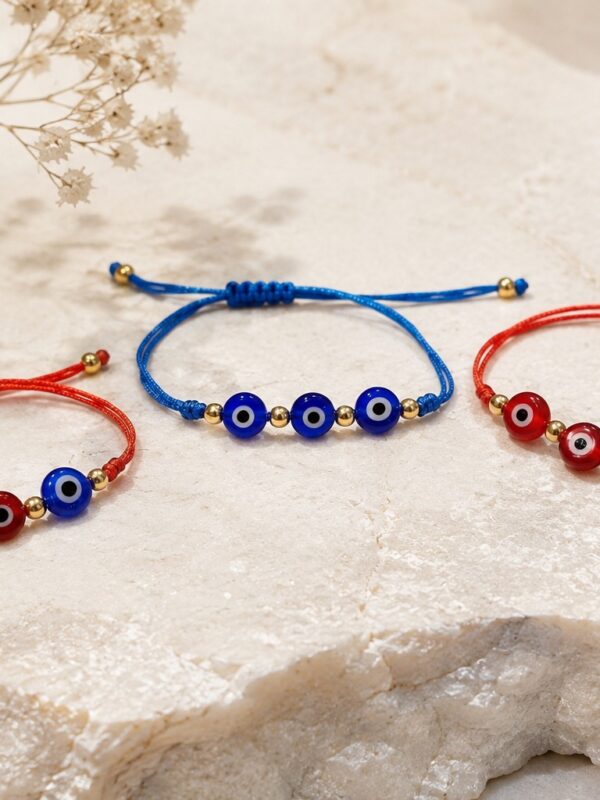 pulsera hilo chino rojo rodio dorado ojo turco regulable