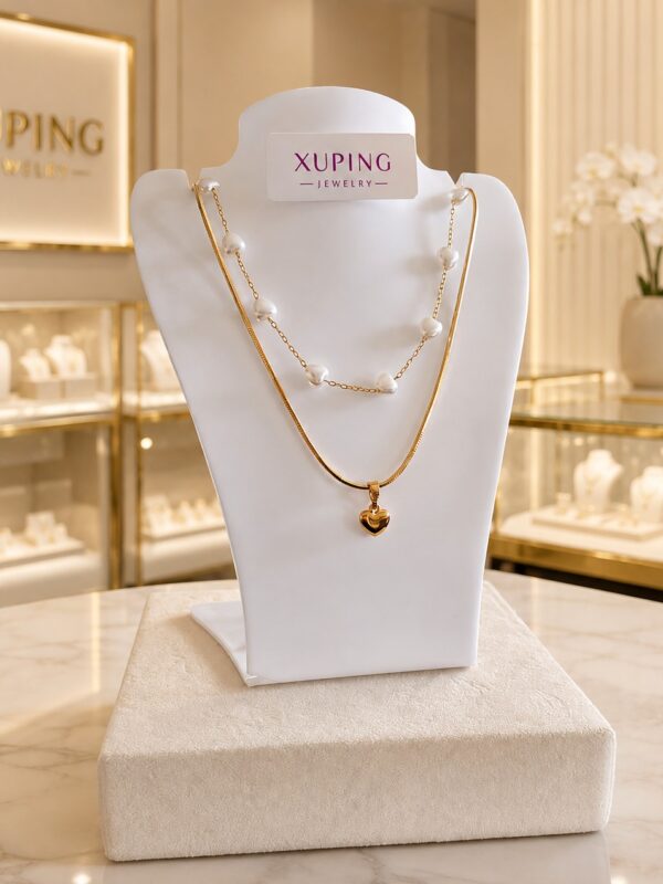 collar perlas corazon doble caida xuping jewerly rose