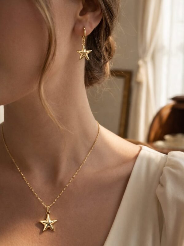 set. cadena+dije+ aretes xuping jewerly rose, juego estrellas