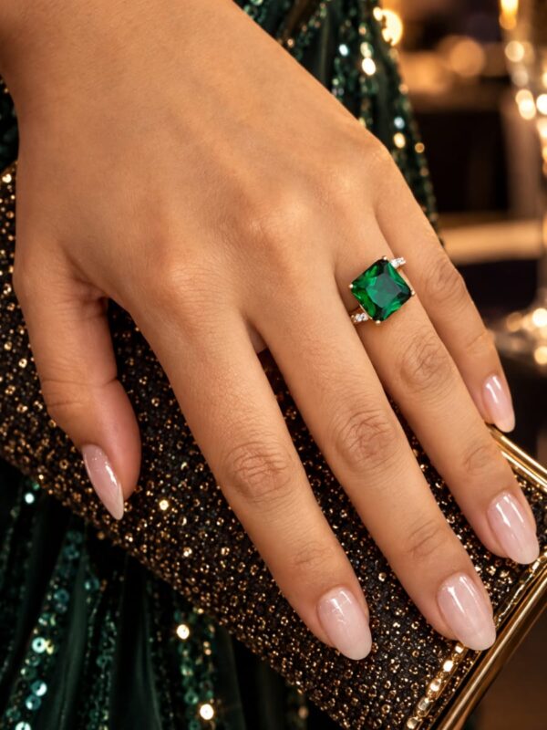 anillo talla 7,8,9 circon xuping jewerly rose cuadrado verde